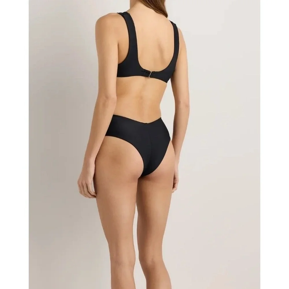 quince italian plunge bikini top bathing suit in black, women size medium